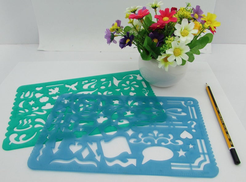 Yosogo Set of 2 Plastic Stencil Art Templates Drafting Ruler with Various Cut Out Designs for Art and Craft Projects, Artistic Drawing, Tracing, Painting - Ideal for Professionals, Students and Kids - Image 5